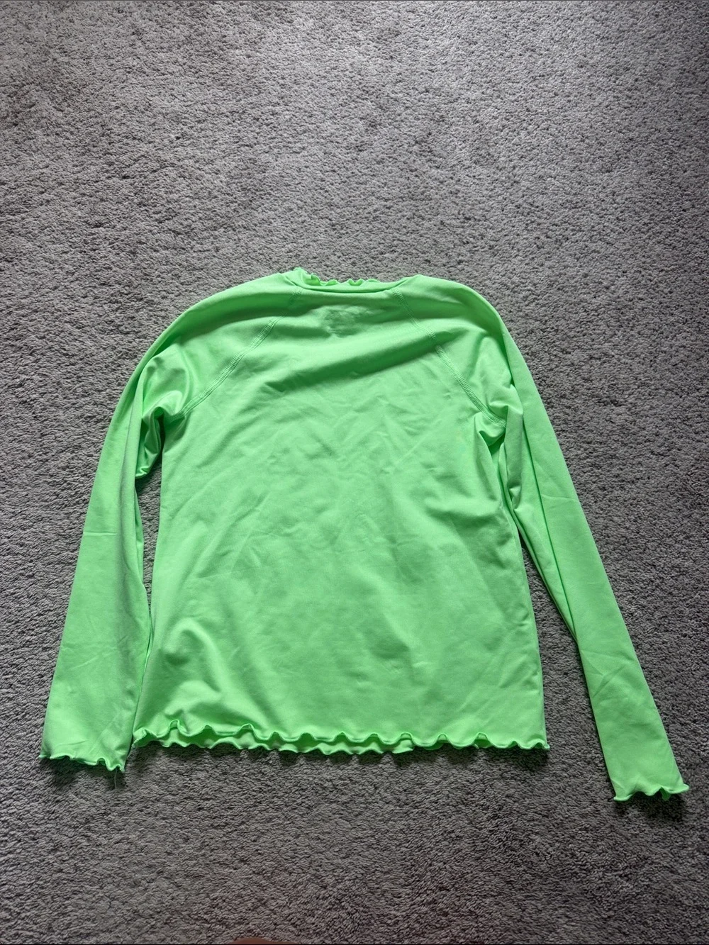 Kids Neon Green Long-Sleeve Ruffle Rash Guard with Smiley Detail - Size 8